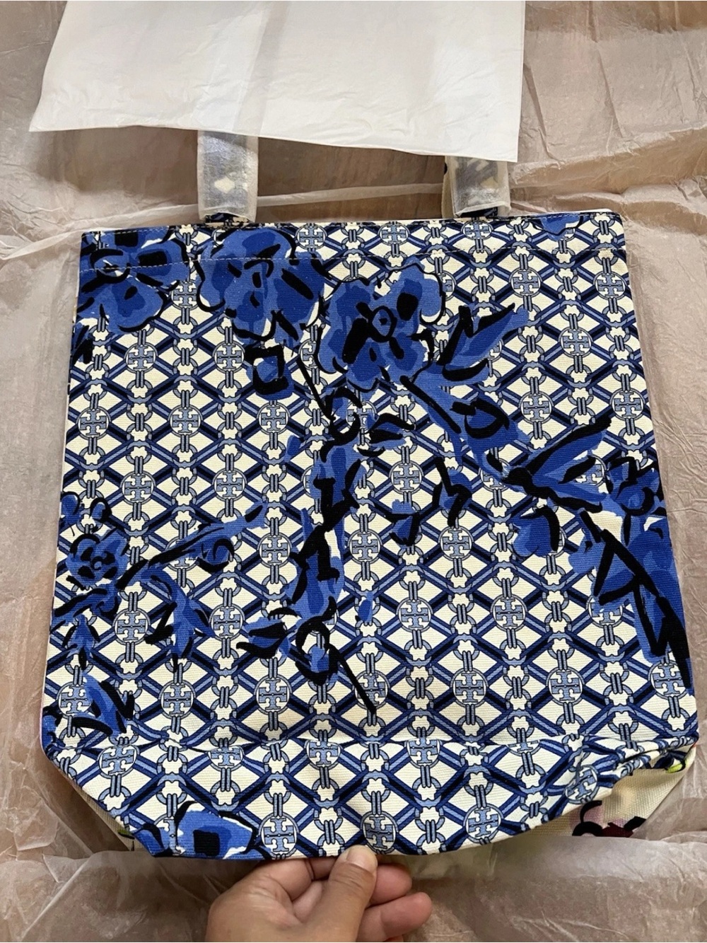 Tory Burch Printed Canvas Tote Bag 2-Sided In Multi-Pink Flowers
